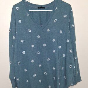 🌼 Jane + Delancey Teal Daisy Embroidered V-Neck Top - 1X